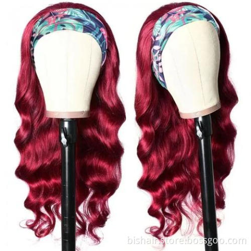 BIS Wholesale 150% Density Headband Wig Human Hair Hot Red Body Wave Wig Brazilian Remy Hair Machine Made Wigs for Black Women